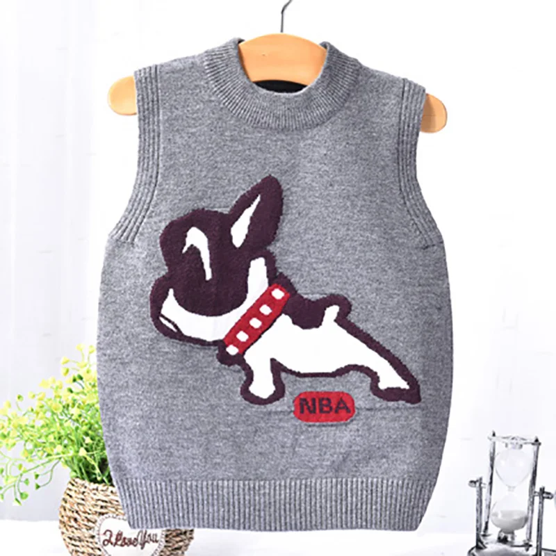 SLKMSWMDJ new autumn and winter children's sweater vest boy girl knit sweater cute cartoon pattern baby comfort vest 15 colors