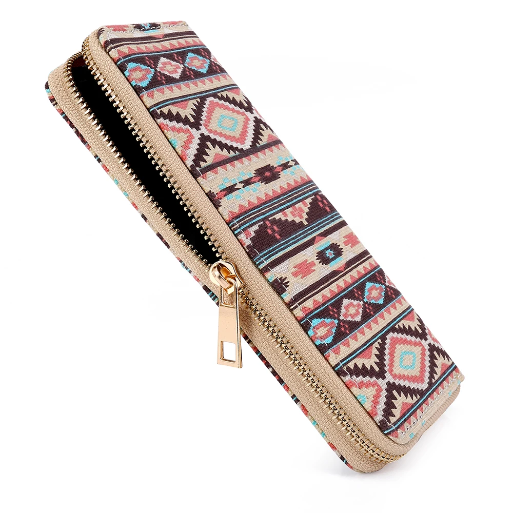Sansarya, женский длинный холщовый кошелек с полосатым принтом в стиле бохо, Дамский держатель для карт, Женский кошелек в этническом стиле, сумка на молнии