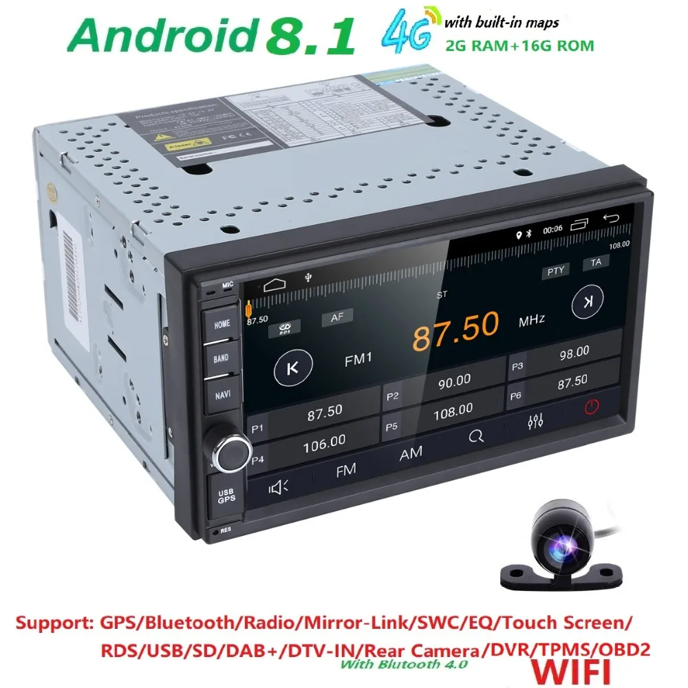 2G RAM Android 8.1 Auto Radio Quad Core 7Inch 2DIN Universal Car NO DVD  player GPS Nissan Audio Head unit Support DAB DVR OBD BT-in Car Multimedia  Player ...