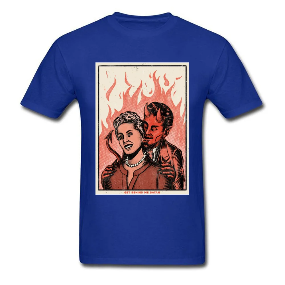 Get Behind Me Satan Top T-shirts Short Sleeve Cool Retro Men NEW YEAR DAY Tops & Tees Cool Tee Shirt O Neck 100% Cotton Get Behind Me Satan blue
