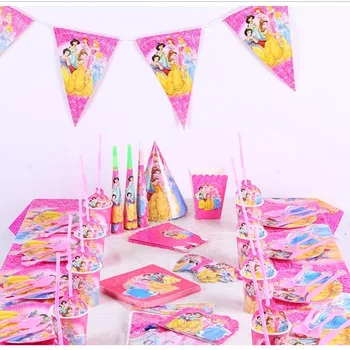 

82pcs princess Flags Tablecloth Straw Cup Plates Napkin Knife Fork Spoon Princess Kids Birthday Party Supplies Decoration favors