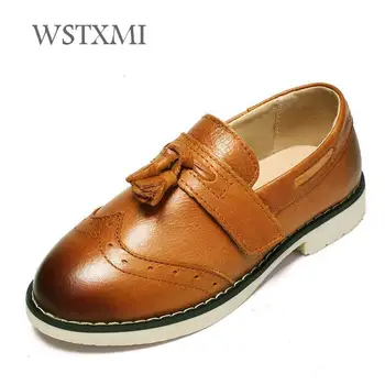 

Children Leather Shoes for Boys Genuine Leather Dress Shoes Kids Low-heel Oxford Wedding Shoes Black Rubber Sole Pigskin Inside