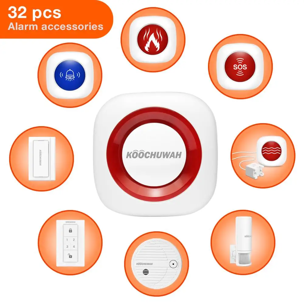 KOOCHUWAH Home GSM Security Alarm System DIY Home Security 2G Network Auto Dail and Send SMS 868MHZ Wireless Alarm Sensor