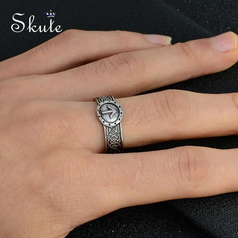 

Skute Gothic Punk Nordic Viking Ring Men's Fashion Gift Custom Rune Totem Amulet Opening Ring Norse Vintage Jewelry Bague Homme