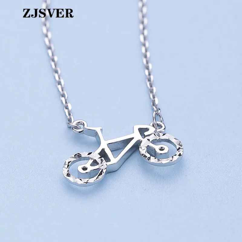 

ZJSVER Fine Jewelry 925 Sterling Silver Necklace Simple Bicycle Pendant Retro Silver Chokers Chain Women Necklace For Present