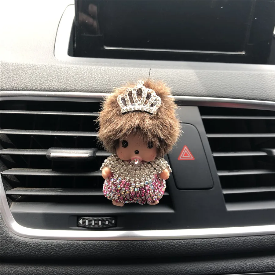 

NEW Rhinestone Car Perfume Clip Lady Car Air Cleaner Cute Little Monkey Styling Solid Perfume Beautiful color car air freshener