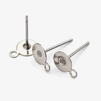 

Stainless Steel Earrings Post Findings Flat Circel Glue Pad with Loop Cabochons Base DIY Stud Earrings Jewelry Making Wholesale