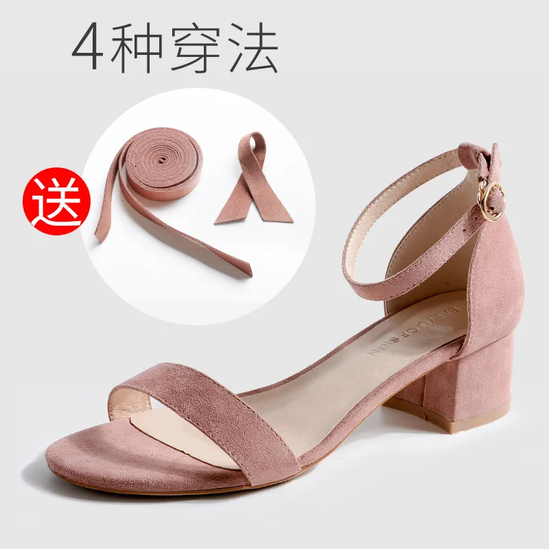 Фирменный дизайн; 4 способа носки; сандалии с бантом; женские замшевые сандалии-гладиаторы; женские летние туфли на толстом каблуке со шнуровкой; y487 - Цвет: pink