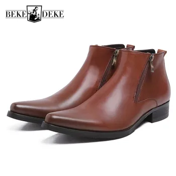 

Top Brand Men Work Boots Genuine Leather Black Pointed Toe Luxury Fashion Classic Business Office Formal Ankle Boots Men Shoes