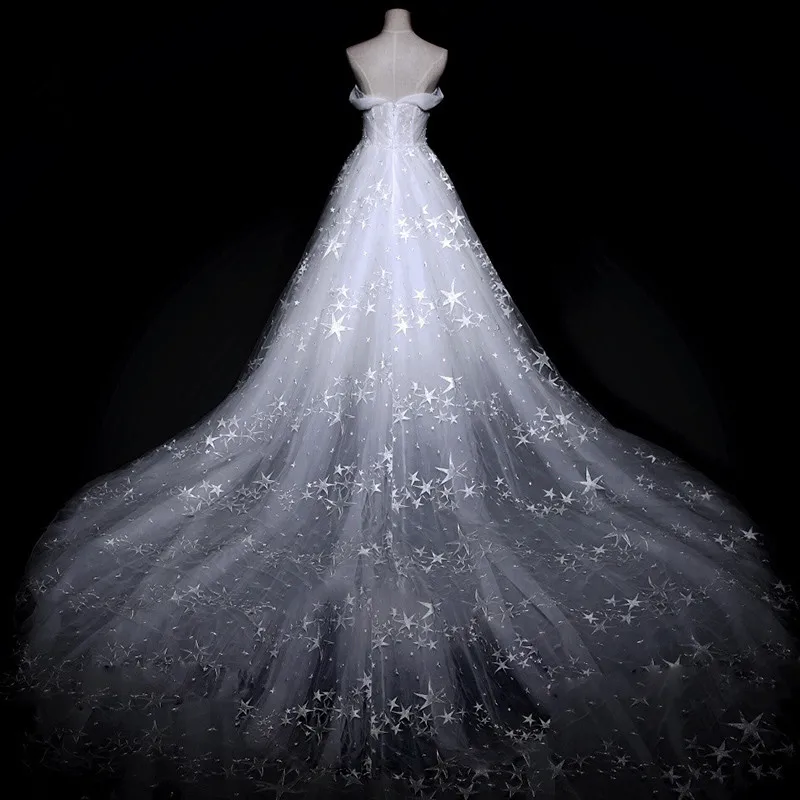 JaneVini роскошное свадебное платье с вышивкой в виде звезд арабское свадебное платье с открытыми плечами и бисером свадебное платье трапециевидной формы со шлейфом Jurken - Цвет: Белый