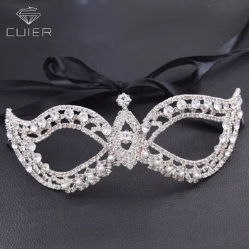 

Half face pearl Masquerade women mask for festival party jewelry rhinestones crystal glass girls Halloween Christmas decorations