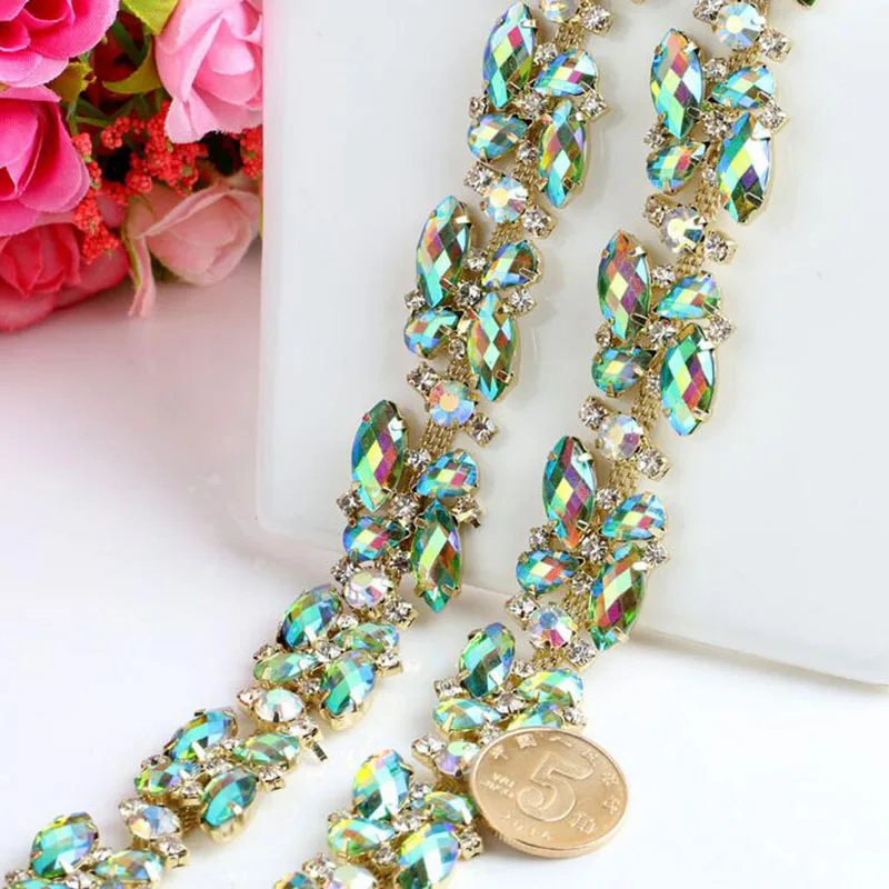 1Yard Diamante Trimming Crystal Strass Chain DIY Decorative Rhinestone Trims Sew On Craft Sewing