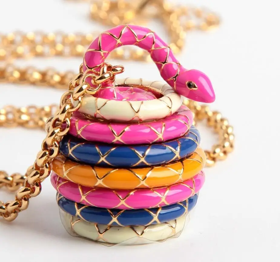 

CSxjd Luxury fashion necklace High Quality Copper Exquisite enamel glaze can be opened multi color snake necklace long necklace