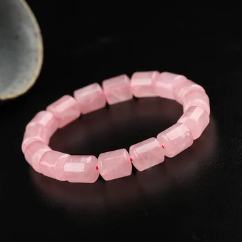 

New Arrivals Barrel Beads Natural Rose Quartz Bracelets For Women Crystal Gemstone Stretched Beaded Bracelet Fine Jewelry