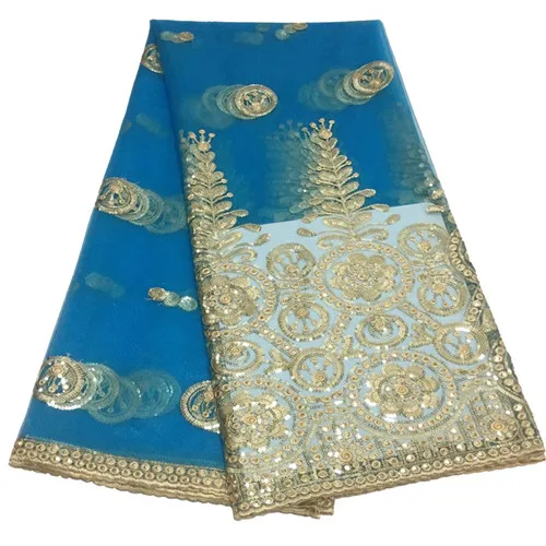 Золотое кружево Бургундия африканская кружевная ткань французская вышитая кружевная тюль ткань нигерийское кружево ткань для свадебных вечерних платьев - Цвет: Синий