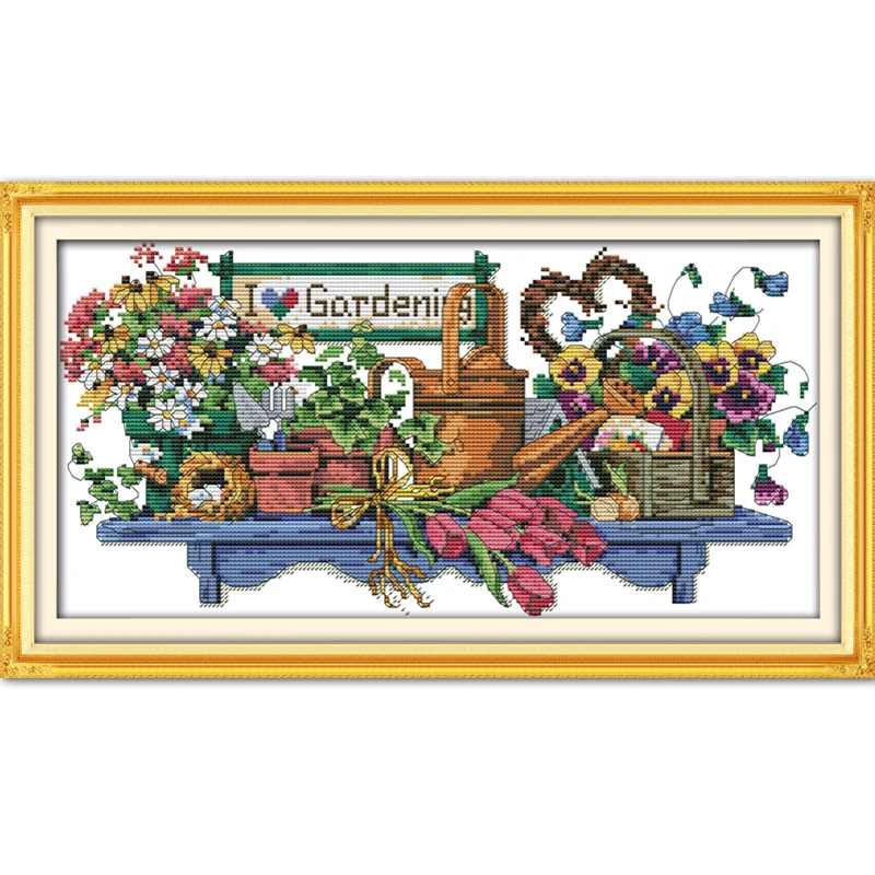 Joy Sunday I Love Gardening Counted 11CT 14CT DMC Cross Stitch DIY