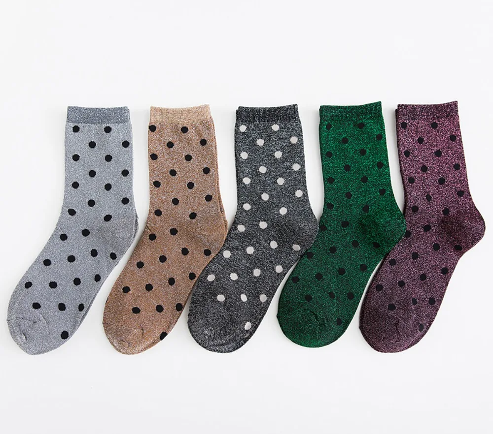 Женский хлопковый Модный женский жаккардовый весенне-осенние носки в горошек с круглым вырезом цвет античный Повседневный японский