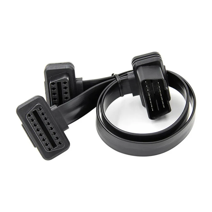 Новинка; 1 в 2 конвертированный кабель OBD2 сканер плоский удлинитель с 16Pin подключенная черная Высокое качество Прочный практичный l0418