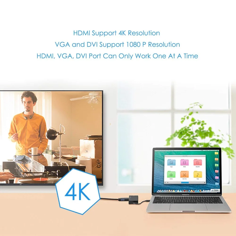 3 в 1 USB Type C Male to DVI + HDMI 4K VGA Female Adapter совместимый MacBook(Pro) iPad Pro/MacBook Air 2018 Chromebook|Кабели VGA|