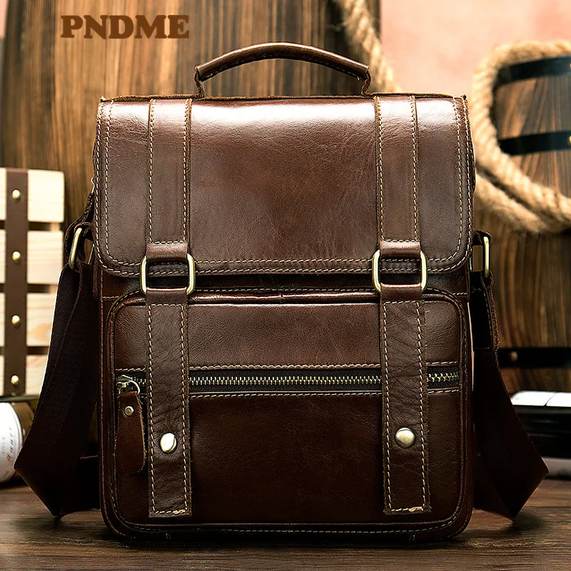 

Men's single-shoulder bag with a layer of cowhide cross-body bag is multi-functional, clamshell style portable office