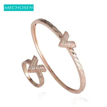 

MECHOSEN Brand Luxury Jewelry Sets Stackable Letters CZ Cubic Shining Zircon For Fashion Women Party Bride Ring Bangle Set 2019