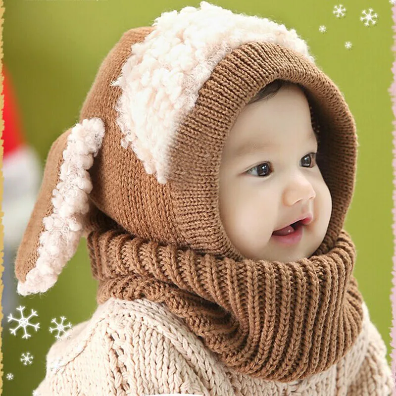 Быстрая отправка зима для маленьких девочек и мальчиков теплый милый шерстяной шарф-капюшон открытый intdoor холодной защиты шапки Прямая поставка