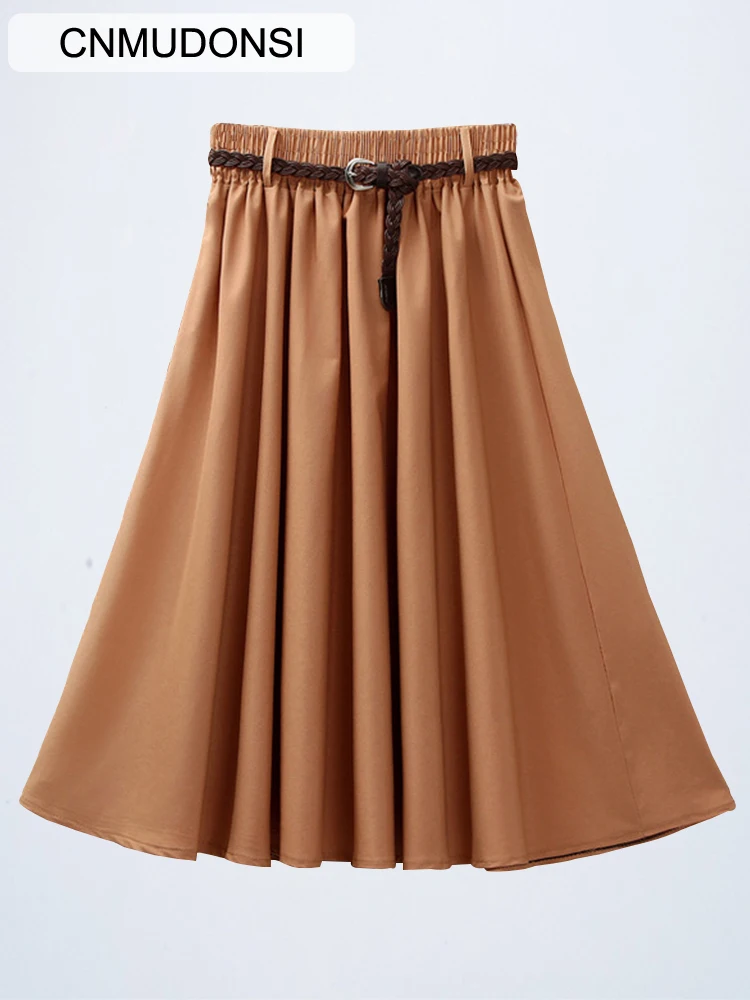 

2019 NewElegant Women A-line Skirt High Waist Pleated Knee Length Skirt Vintage Solid Color Skirts Female Summer Casual Clothes