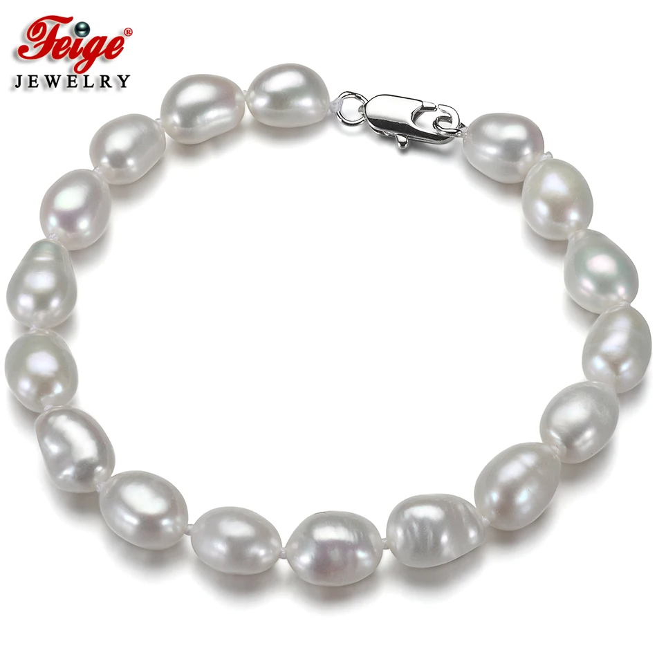 

2017 New special offer 7-8MM White Baroque style Natural Freshwater Pearl Strand Bracelet for Women's Pearl Jewelry Pulseras