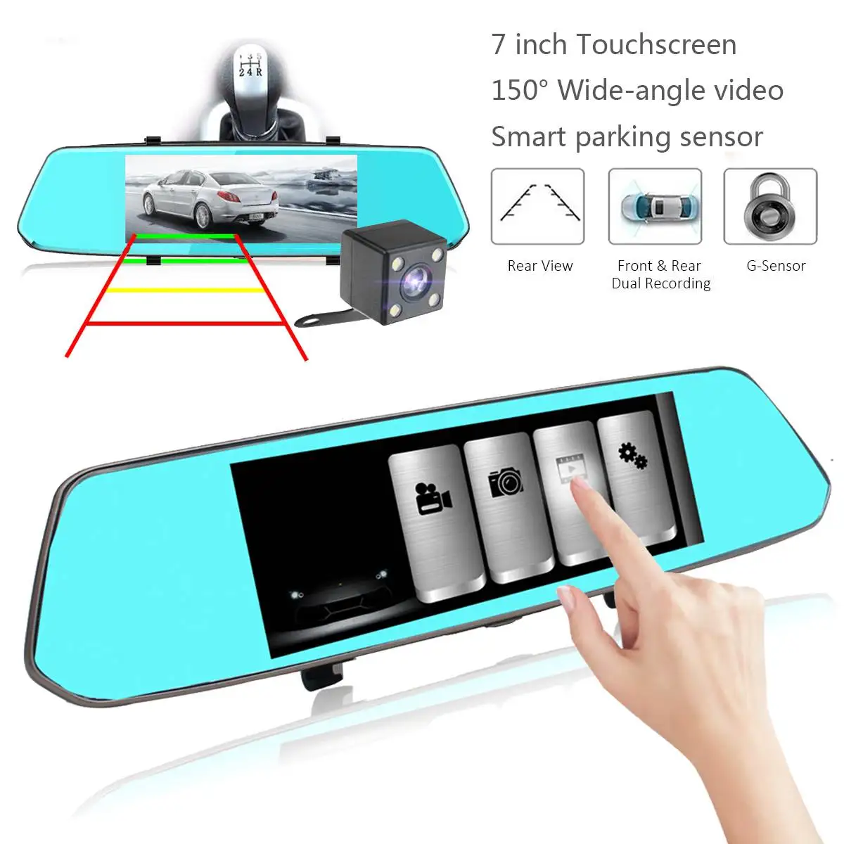  Universalien Auto Fahren Recorder 7 Zoll Touchscreen Nachtsicht HD 1080P Dual Objektiv Auto DVR Ein