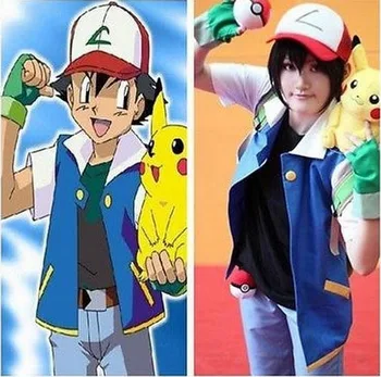 

Ash Anime Unisex Ash Ketchum Trainer Costume Halloween/Christmas Cosplay Shirt Jacket+Gloves+Hat