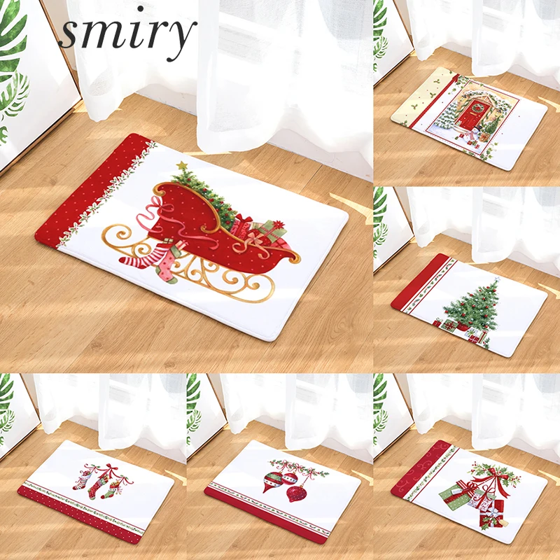 

Smiry 40*60cm Suede Christmas Style Doormat Anti-Slip Sledge Christmas Tree Socks Gift Box White Red Carpet Home Decorative