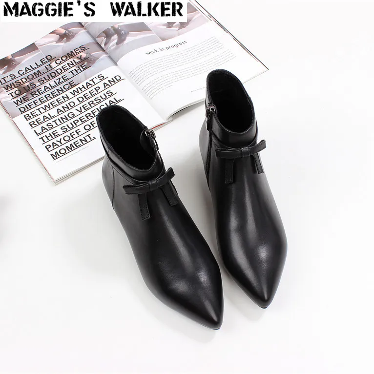 

Maggie's Walker Women's Fashion Pointed-toe Microfiber Casual Shoes Slip-on Leather Autumn Boots With Bows Size 35~40