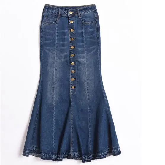 Размера плюс S-9XL! летние женские джинсовые юбки с высокой талией, длинная Модная Джинсовая юбка, Женская юбка фасона "Русалка"