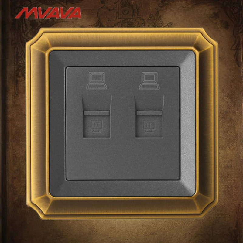 

MVAVA Double PC Data Wall Socket Dual RJ45 Data Outlet Internet Computer Jack Plug Luxury Bronzed Panel Free Shipping