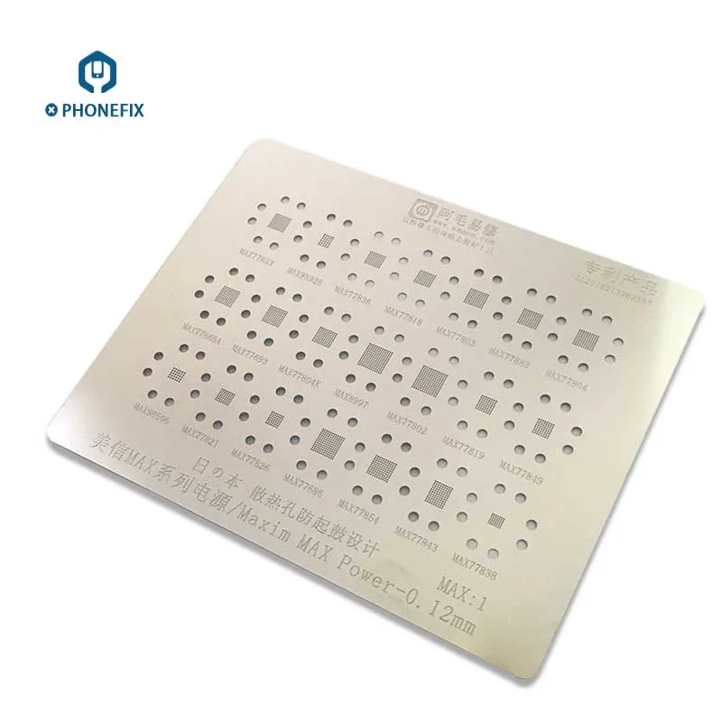 

PHONEFIX 21 IN 1 BGA Reballing Stencil Template MAX77833 MAX98925 for Maxim MAX Series Power IC Repair Heat Plate 0.12MM