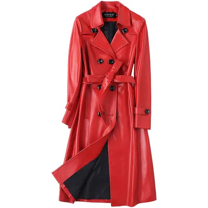 Пальто из овчины для женщин натуральная длинная парка новая весенняя женская куртка из натуральной кожи плюс размер jaqueta feminina couro LX2537 - Цвет: red