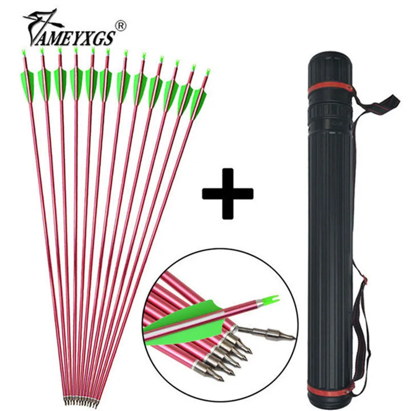 

12pcs 31.5inch Archery 500 Spine Aluminum Arrows With Arrow Quiver 100grain Steel Arrowhead For Bow Hunting Shooting Accessories