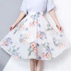 2018 Новое поступление Лето Высокая талия плиссированные юбки лето с цветочным рисунком шифоновая юбка Цветочный принт Миди-юбки Мода