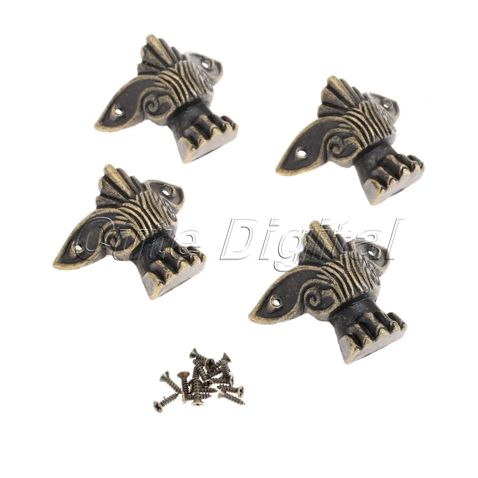 4pcs Mini Mental Bronze Corner Protector Jewelry Box Gift Wine Chest Box Wood Case Decorative Feet Leg Corner Guard 49x26x41mm