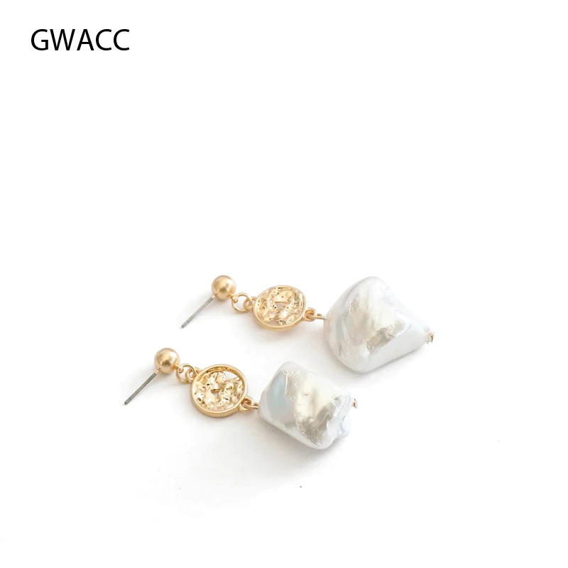 

GWACC Irregular Shell Drop Earrings Vintage Imitation Pearl Dangle Earrings For Women Plated Gold Women's Earrings Jewelry 2019