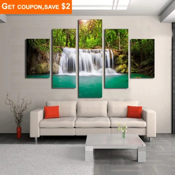 

Unframed 5 panel Moving Waterfall Large HD Home Decorative Picture Wall Art Print Modern Painting Modular Pictures (Unframed)