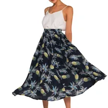 Длинные юбки богемные с принтом ананаса женские юбки эластичные с высокой талией летние сексуальные пляжные Хлопковые женские повседневные юбки 6,17