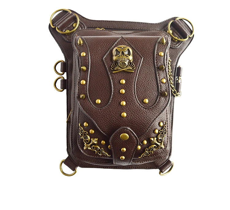 Мужская модная стальная мини-сумка-тоут в стиле стимпанк из искусственной кожи, сумка на плечо на талию, коричневая сумка-кошелек