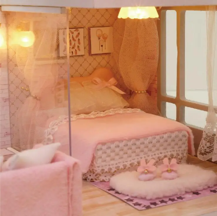 DIY игрушечный деревянный дом poppenhuis деревянный Miniatura кукольные домики миниатюрный кукольный домик игрушки с мебели светодиодный светильник подарок на день рождения