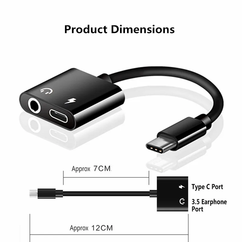 Type C And 3.5 Jack Earphone Cable USB C to 3.5mm AUX Headphones Adapter For Huawei Mate 20 P20 pro Xiaomi Mi 6 8 SE Audio Cable