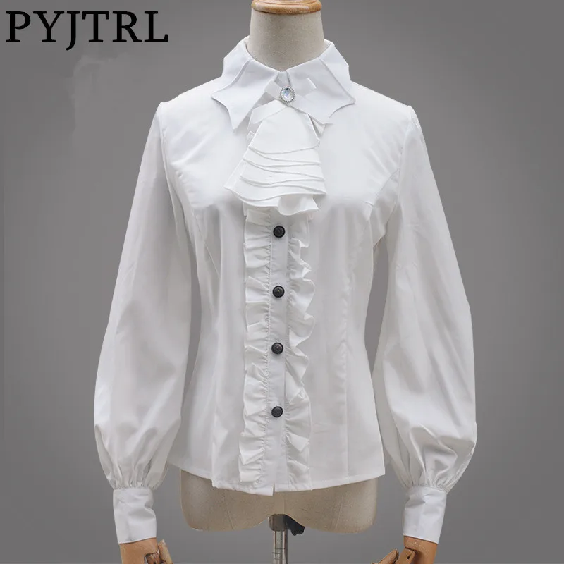 

PYJTRL Autumn Sweet Lolita Bat Collar Vintage Gothic Ruffles Long Sleeve Shirt Women Classic Blusas Princess Tops Clothing