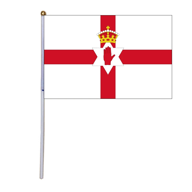 

free shipping xvggdg 100pcs 14 * 21cm hand wave flags National Flag Northern Ireland hand flags with plastic flagpole