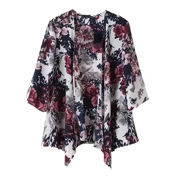 

Vintage Women Ink Floral Print Batwing Kimono Coat Jacket Cardigan
