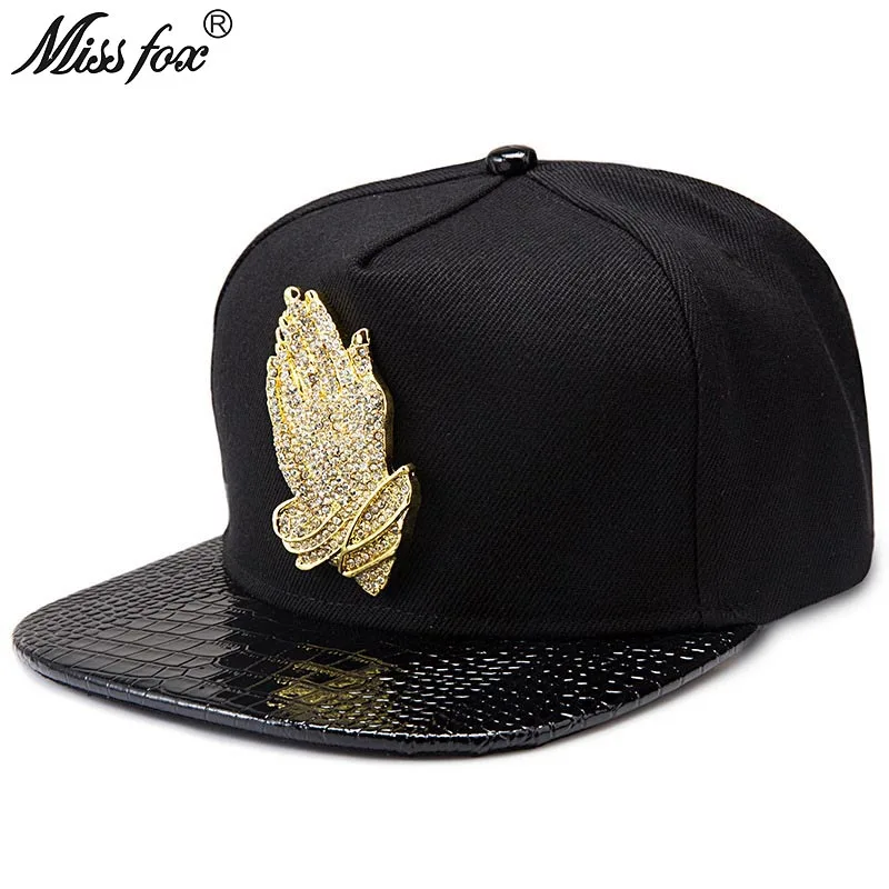 

Missfox Hip Hop Prayer Shape Streetwear Hat Men Flat Brim Top Hat Rhinestone Drill Snapback Hats Caps Men