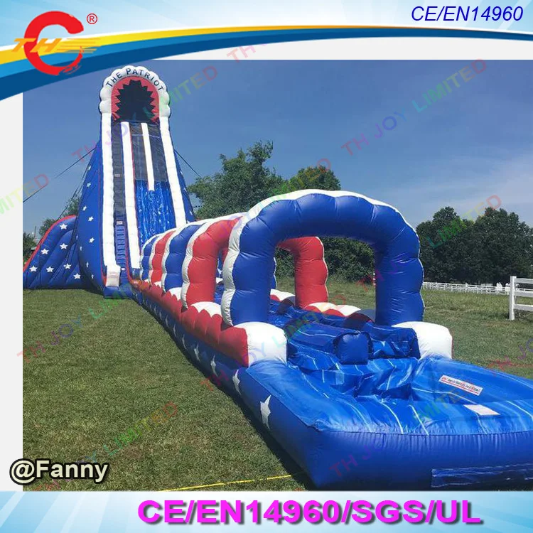 

35m long giant inflatable water slide for sale, super big inflatable slide with pool, inflatable triple lanes slide with stars